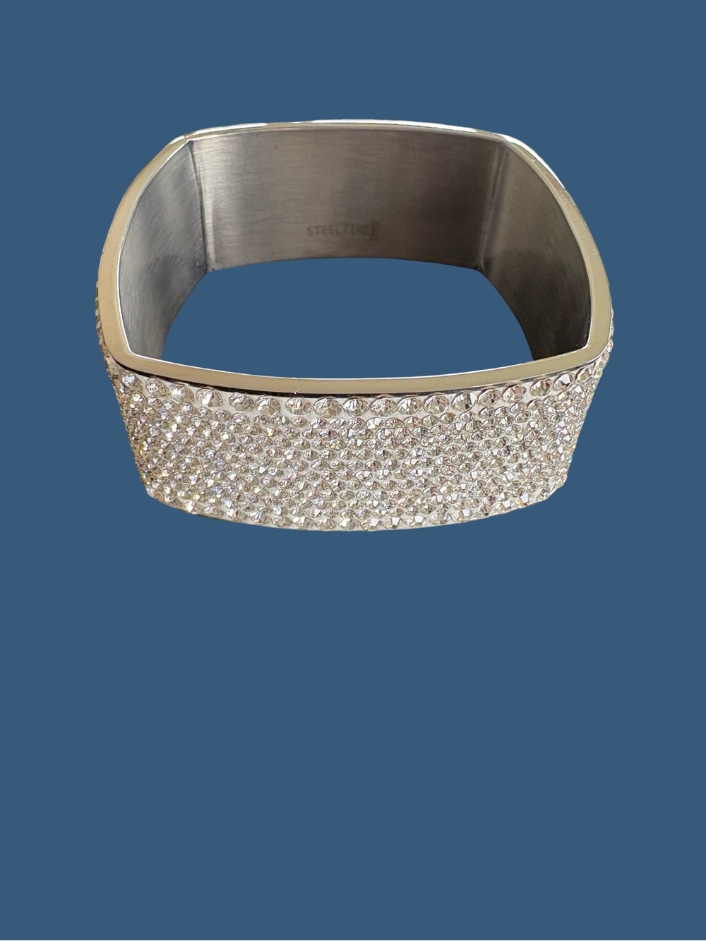 Crystal Pavé Silver-Tone Square Bangle Bracelet stainless steel. NEW.
